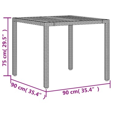 vidaXL Τραπέζι Κήπου Επιφάνεια Ακακίας Γκρι 90x90x75cm Συνθ. Ρατάν 1 τεμ.