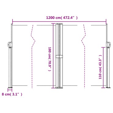 vidaXL Σκίαστρο Πλαϊνό Συρόμενο Μπλε 180 x 1200 εκ.