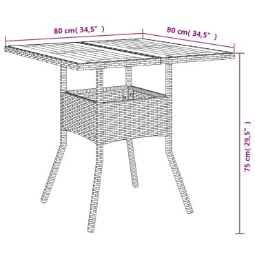 vidaXL Τραπέζι Κήπου Επιφάνεια Ακακίας Γκρι 80x80x75cm Συνθ. Ρατάν 1 τεμ.