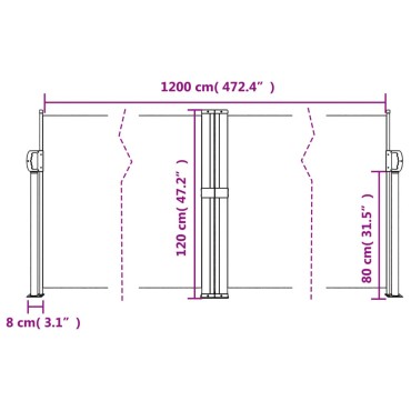 vidaXL Σκίαστρο Πλαϊνό Συρόμενο Κρεμ 120 x 1200 εκ.