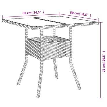 vidaXL Τραπέζι Κήπου Γυάλινη Επιφάνεια Μπεζ 80x80x75cm Συνθ. Ρατάν 1 τεμ.