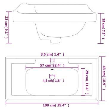 vidaXL Νιπτήρας Μπάνιου Ορθογώνιος Λευκός 100x48x23 εκ. Κεραμικός