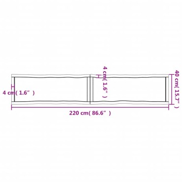 vidaXL Επιφ Τραπεζιού Αν Καφέ 220x40x(2-4)cm Ακατέργ. Μασίφ Ξύλο Δρυός 1 τεμ.