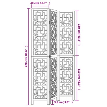 vidaXL Διαχωριστικό Χώρου με 3 Πάνελ Καφέ από Μασίφ Ξύλο Παυλώνιας 1 τεμ.