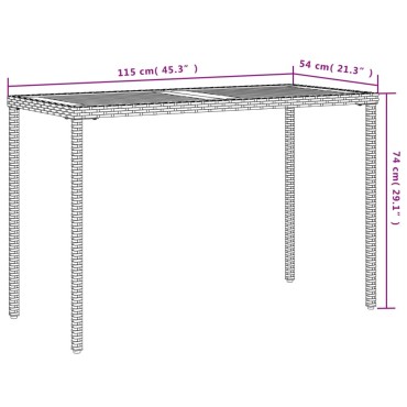 vidaXL Τραπέζι Κήπου Επιφάνεια Ακακίας Γκρι 115x54x74cm Συνθ. Ρατάν 1 τεμ.