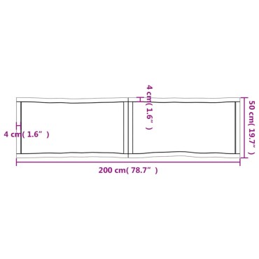 vidaXL Επιφάνεια Τραπεζιού 200x50x(2-6)cm Ακατέργαστο Μασίφ Ξύλο 1 τεμ.