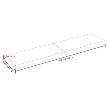 vidaXL Επιφάνεια Τραπεζιού 200x50x(2-6)cm Ακατέργαστο Μασίφ Ξύλο 1 τεμ.