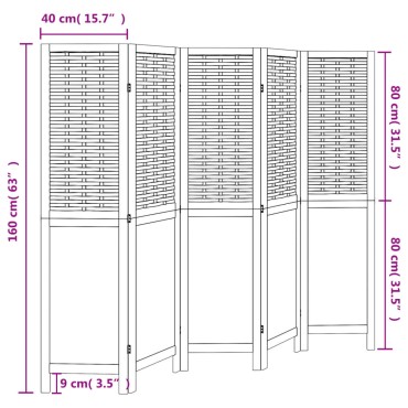 vidaXL Διαχωριστικό Χώρου με 5 Πάνελ Λευκό από Μασίφ Ξύλο Παυλώνιας 1 τεμ.