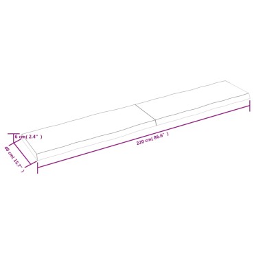 vidaXL Επιφ Τραπεζιού Αν Καφέ 220x40x(2-6)cm Ακατέργ. Μασίφ Ξύλο Δρυός 1 τεμ.