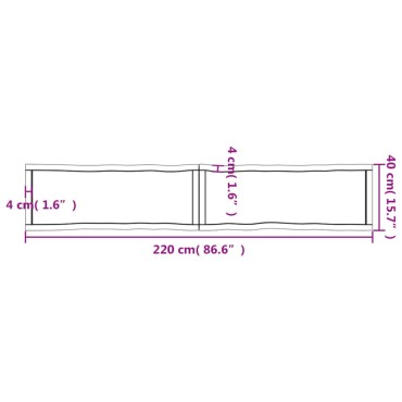 vidaXL Επιφ Τραπεζιού Αν Καφέ 220x40x(2-4)cm Ακατέργ. Μασίφ Ξύλο Δρυός 1 τεμ.