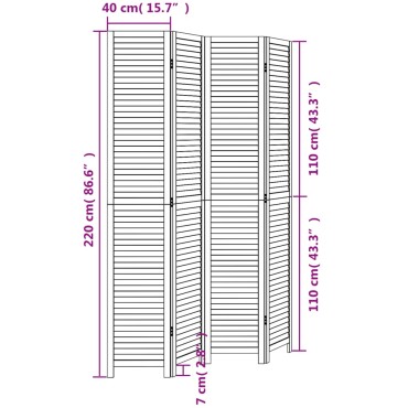 vidaXL Διαχωριστικό Χώρου με 4 Πάνελ Μαύρο από Μασίφ Ξύλο Παυλώνιας 1 τεμ.