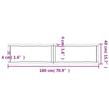 vidaXL Επιφάνεια Τραπεζιού 180x40x(2-6)cm Ακατέργαστο Μασίφ Ξύλο 1 τεμ.