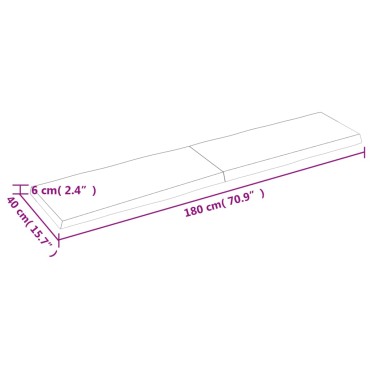 vidaXL Επιφάνεια Τραπεζιού 180x40x(2-6)cm Ακατέργαστο Μασίφ Ξύλο 1 τεμ.