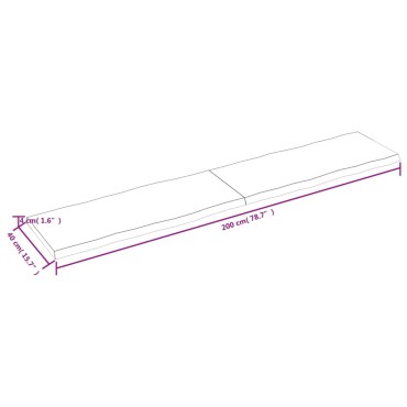 vidaXL Επιφάνεια Τραπεζιού 200x40x(2-4)cm Ακατέργαστο Μασίφ Ξύλο 1 τεμ.