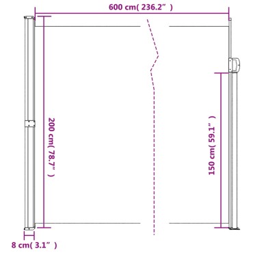 vidaXL Σκίαστρο Πλαϊνό Συρόμενο Μπλε 200 x 600 εκ.