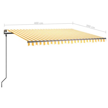 vidaXL Τέντα Συρόμενη Χειροκίνητη με LED Κίτρινο / Λευκό 4 x 3 μ.