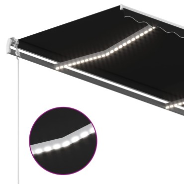 vidaXL Τέντα Συρόμενη Χειροκίνητη με LED Ανθρακί 4x3 μ.