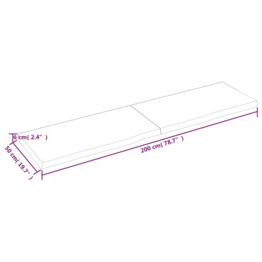 vidaXL Επιφάνεια Τραπεζιού 200x50x(2-6)cm Ακατέργαστο Μασίφ Ξύλο Δρυός 1 τεμ.