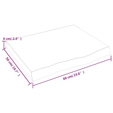 vidaXL Επιφάνεια Τραπεζιού Σκούρο Καφέ 60x50x(2-6)cm Επεξ. Μασίφ Δρυς 1 τεμ.