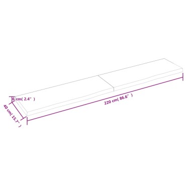 vidaXL Επιφ Τραπεζιού Αν Καφέ 220x40x(2-6)cm Επεξ. Μασίφ Ξύλο Δρυός 1 τεμ.