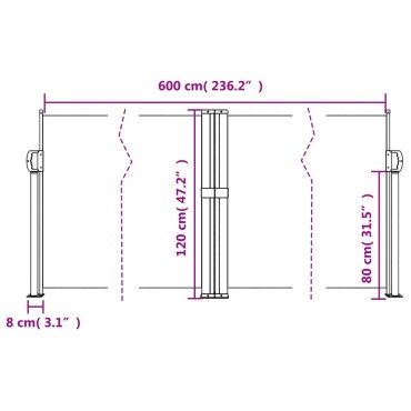 vidaXL Σκίαστρο Πλαϊνό Συρόμενο Κόκκινο 120 x 600 εκ.