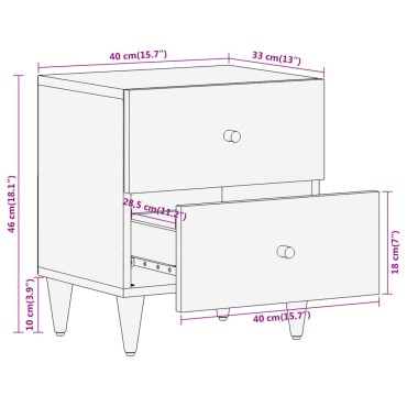 vidaXL Κομοδίνο 40x33x46cm από Μασίφ Ξύλο Μάνγκο 1 τεμ.