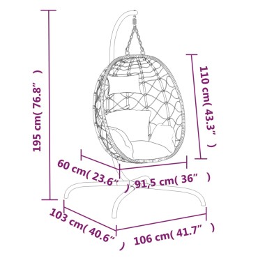 vidaXL Καρέκλα Egg Κρεμαστή Κρεμ Λευκή Συνθ. Ρατάν/Ατσάλι με Μαξιλάρι