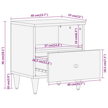 vidaXL Κομοδίνο 40x33x46cm από Μασίφ Ξύλο Μάνγκο 1 τεμ.