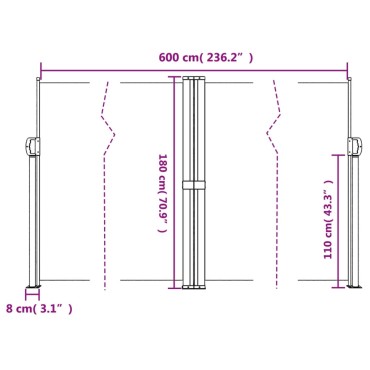 vidaXL Σκίαστρο Πλαϊνό Συρόμενο Κρεμ 180 x 600 εκ.