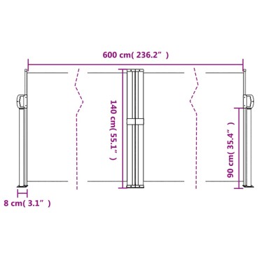 vidaXL Σκίαστρο Πλαϊνό Συρόμενο Μαύρο 140 x 600 εκ.