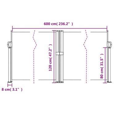 vidaXL Σκίαστρο Πλαϊνό Συρόμενο Καφέ 120 x 600 εκ.