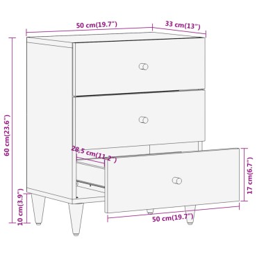 vidaXL Κομοδίνο 50x33x60cm από Μασίφ Ξύλο Μάνγκο 1 τεμ.