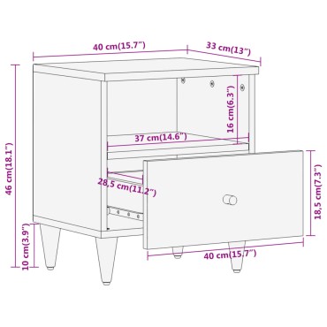 vidaXL Κομοδίνα 2 τεμ. 40x33x46cm από Μασίφ Ξύλο Μάνγκο