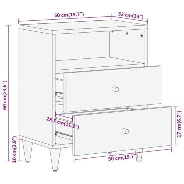 vidaXL Κομοδίνο 50x33x60cm από Μασίφ Ξύλο Μάνγκο 1 τεμ.