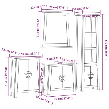vidaXL Έπιπλα Μπάνιου Σετ 4 τεμ. από Μασίφ Ξύλο Πεύκου 70x32x63cm