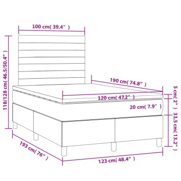 vidaXL Κρεβάτι Boxspring με Στρώμα Κρεμ 120x190cm Υφασμάτινο 1 τεμ. - Μονό