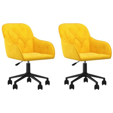 vidaXL Καρέκλες Τραπεζαρίας Περιστρεφόμενες 2 τεμ. Κίτρινες Βελούδινες 56x61x(78-86)cm