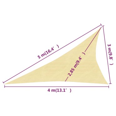 vidaXL Πανί Σκίασης Μπεζ 3 x 4 x 5 μ. από HDPE 160 γρ./μ²