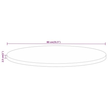 vidaXL Επιφάνεια Τραπεζιού Στρογγυλή 80x2,5cm Μασίφ Ακατ. Ξύλο Μάνγκο 1 τεμ.