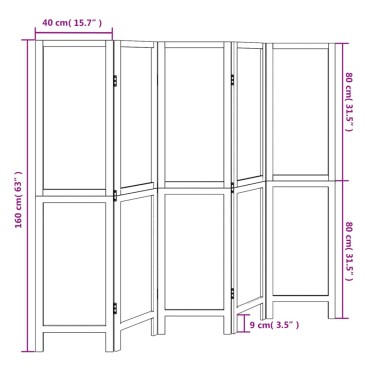 vidaXL Διαχωριστικό Χώρου με 5 Πάνελ Σκ. Καφέ από Μασίφ Ξύλο Παυλώνιας 1 τεμ.