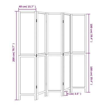 vidaXL Διαχωριστικό Χώρου με 5 Πάνελ Σκ. Καφέ από Μασίφ Ξύλο Παυλώνιας 1 τεμ.