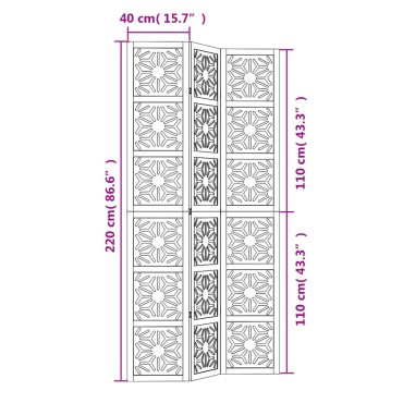 vidaXL Διαχωριστικό Χώρου με 3 Πάνελ Καφέ/Μαύρο Μασίφ Ξύλο Παυλώνιας 1 τεμ.