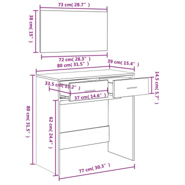 vidaXL Μπουντουάρ με Καθρέφτη Καπνιστή Δρυς 80x39x80cm 1 τεμ.