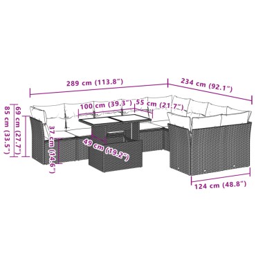 vidaXL Σαλόνι Κήπου Σετ 10 τεμ. Μαύρο Συνθετικό Ρατάν με Μαξιλάρια 55x55cm