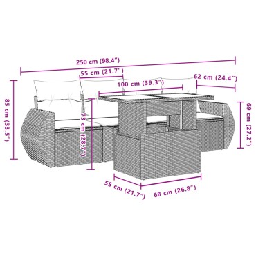 vidaXL Σετ Καναπέ Κήπου 5 τεμ. Μαύρο Συνθετικό Ρατάν με Μαξιλάρια 55x55cm