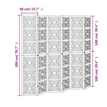 vidaXL Διαχωριστικό Χώρου με 6 Πάνελ Καφέ/Μαύρο Μασίφ Ξύλο Παυλώνιας 1 τεμ.
