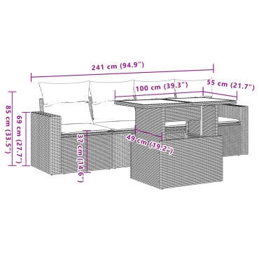 vidaXL Σετ Καναπέ Κήπου 5 τεμ. Μαύρο Συνθετικό Ρατάν με Μαξιλάρια 55x55cm