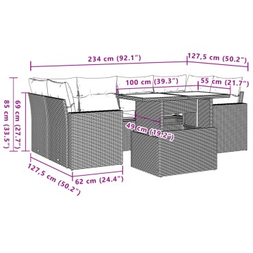 vidaXL Καναπές Σετ 7 τεμ. Μαύρο Συνθετικό Ρατάν με Μαξιλάρια 55x55cm