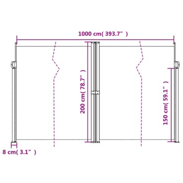 vidaXL Σκίαστρο Πλαϊνό Συρόμενο Μπλε 200 x 1000 εκ.