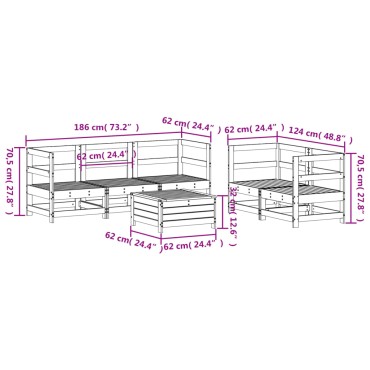 vidaXL Καναπές Κήπου Σετ 6 τεμ. Λευκός από Μασίφ Ξύλο Πεύκου 62x62x70,5cm